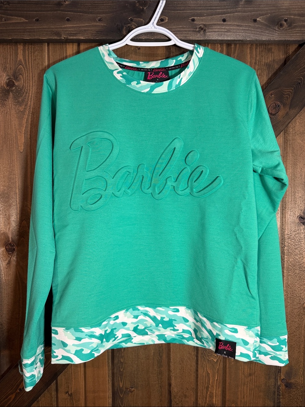 Barbie Green Embossed Logo Sweatshirt with Camouflage Trim
